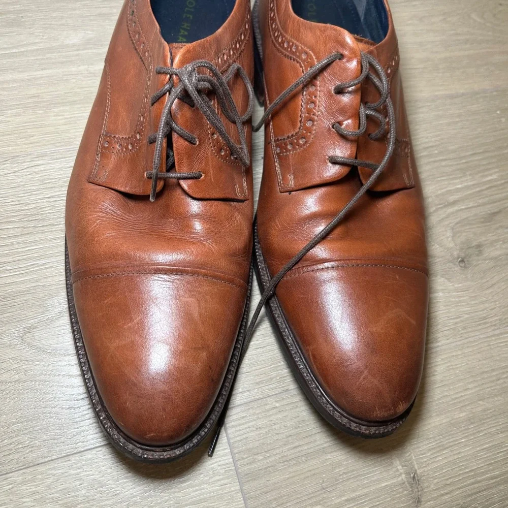 Cole Haan Mens British Tan Leather Cap Toe Brogue Derby Shoes Size 12 M Classic
